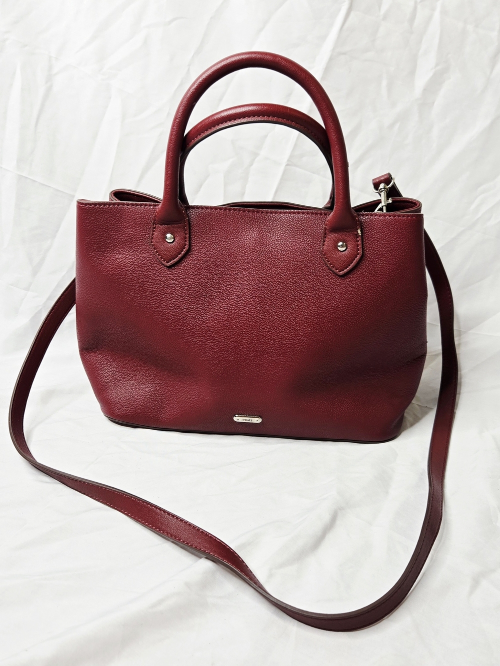 CHAPS Women’s Burgundy Faux Leather Tote Satchel Purse Crossbody Bag Large